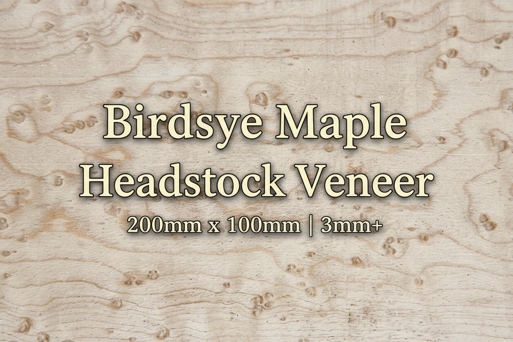 Birdseye Maple Headstock Veneer with Text Overlay