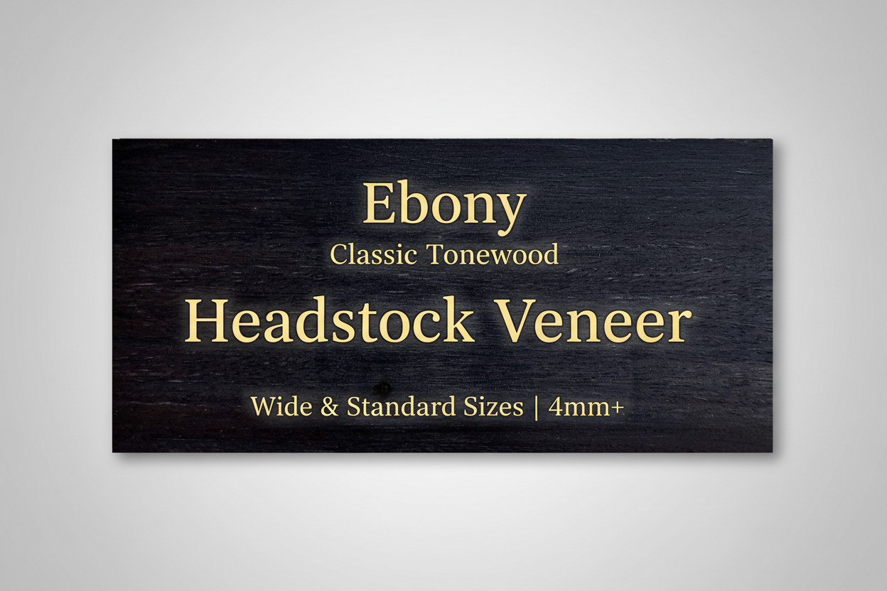 Ebony Classic Tonewood Headstock Veneer with Text Overlay