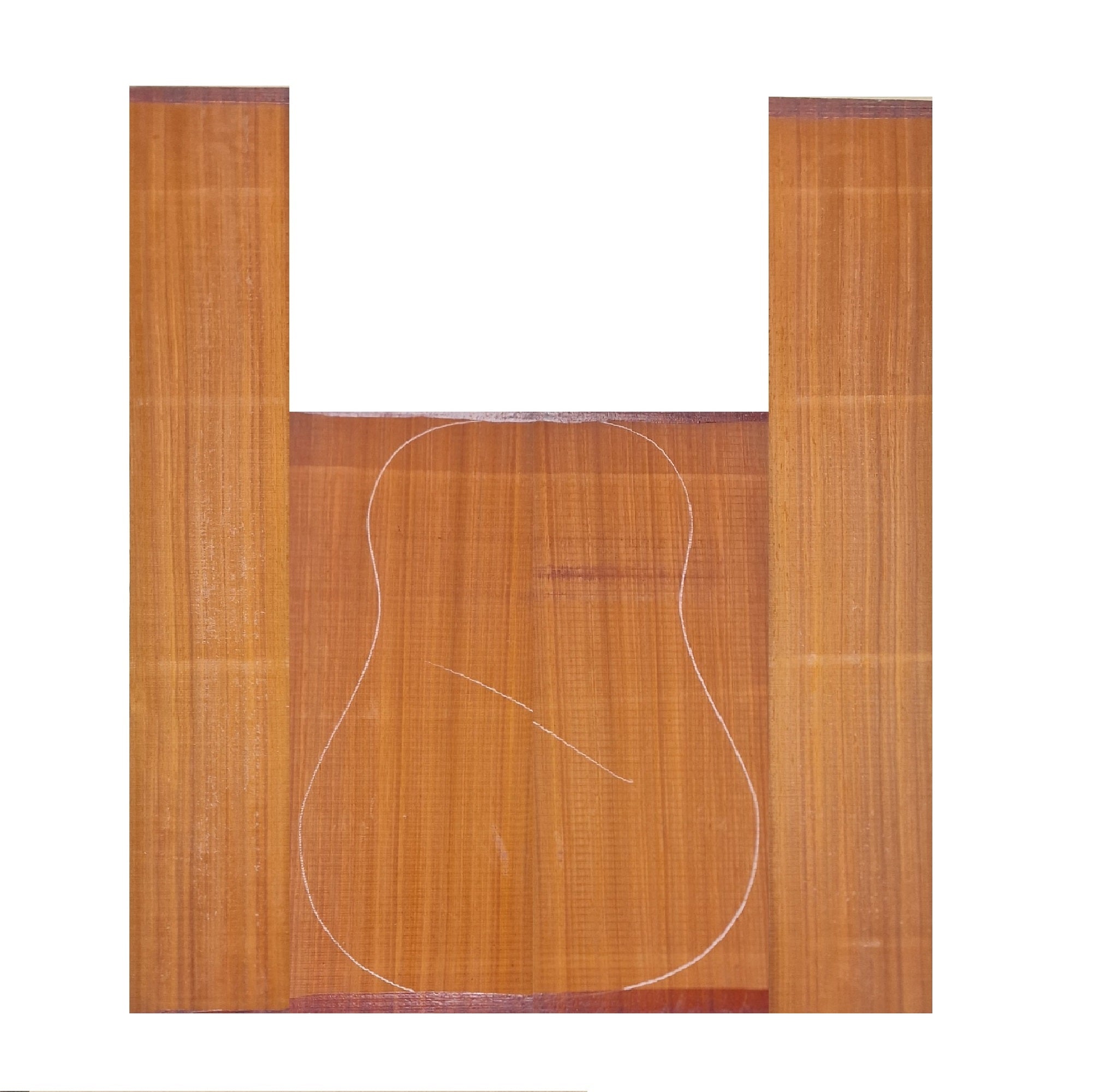 Premium padouk guitar back and sides tonewood set for luthiers - vibrant reddish-orange African hardwood with striking grain