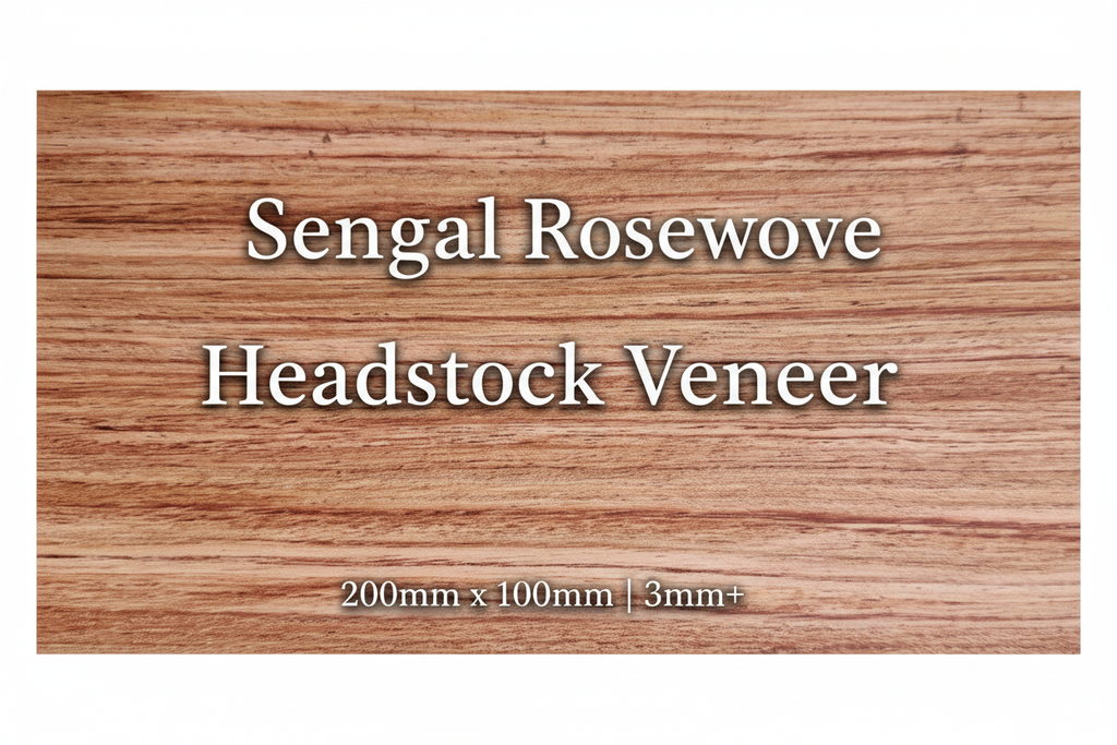 Senegal Rosewood Headstock Veneer with Text Overlay