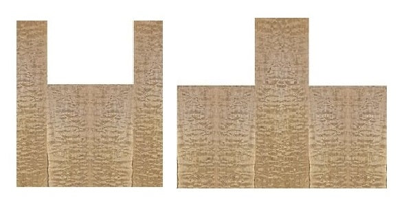 Quilted Maple ukulele Concert/Tenor sets — back & sides set (left) and back, sides & top set (right) — Keystone Tonewoods UK