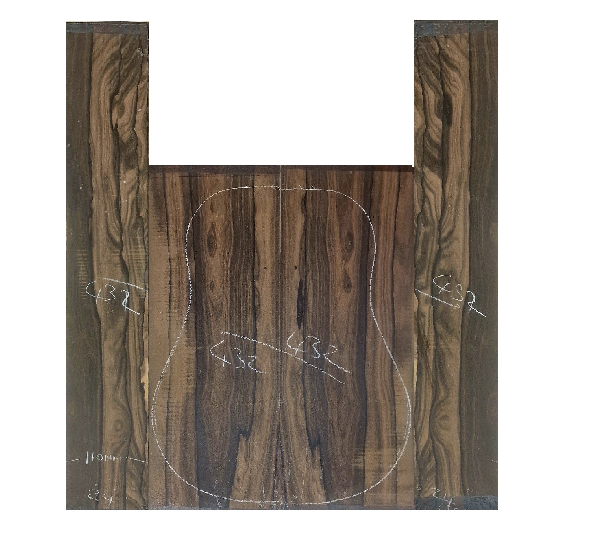 Premium ziricote tonewood back and sides set for luthiers – exotic guitar building supplies with dramatic grain patterns.
